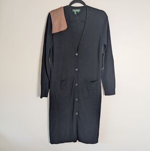 L NWT Lauren Ralph Lauren Silk Cashmere Blend Black Cardigan